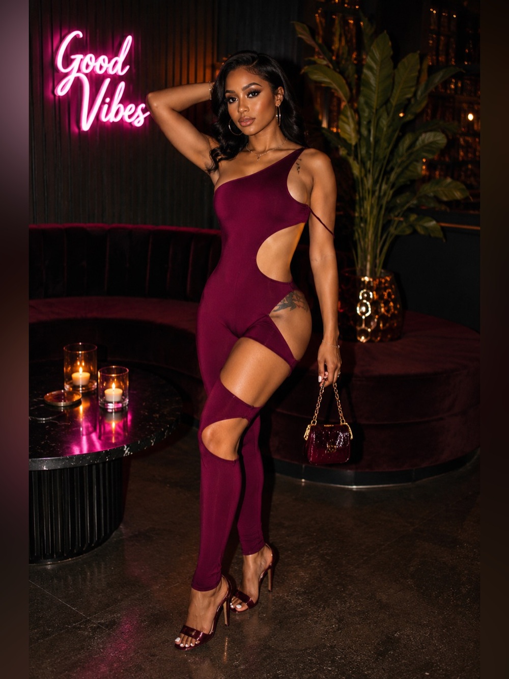 Lex Baddie Solid Cutouts Sleeveless Jumpsuit